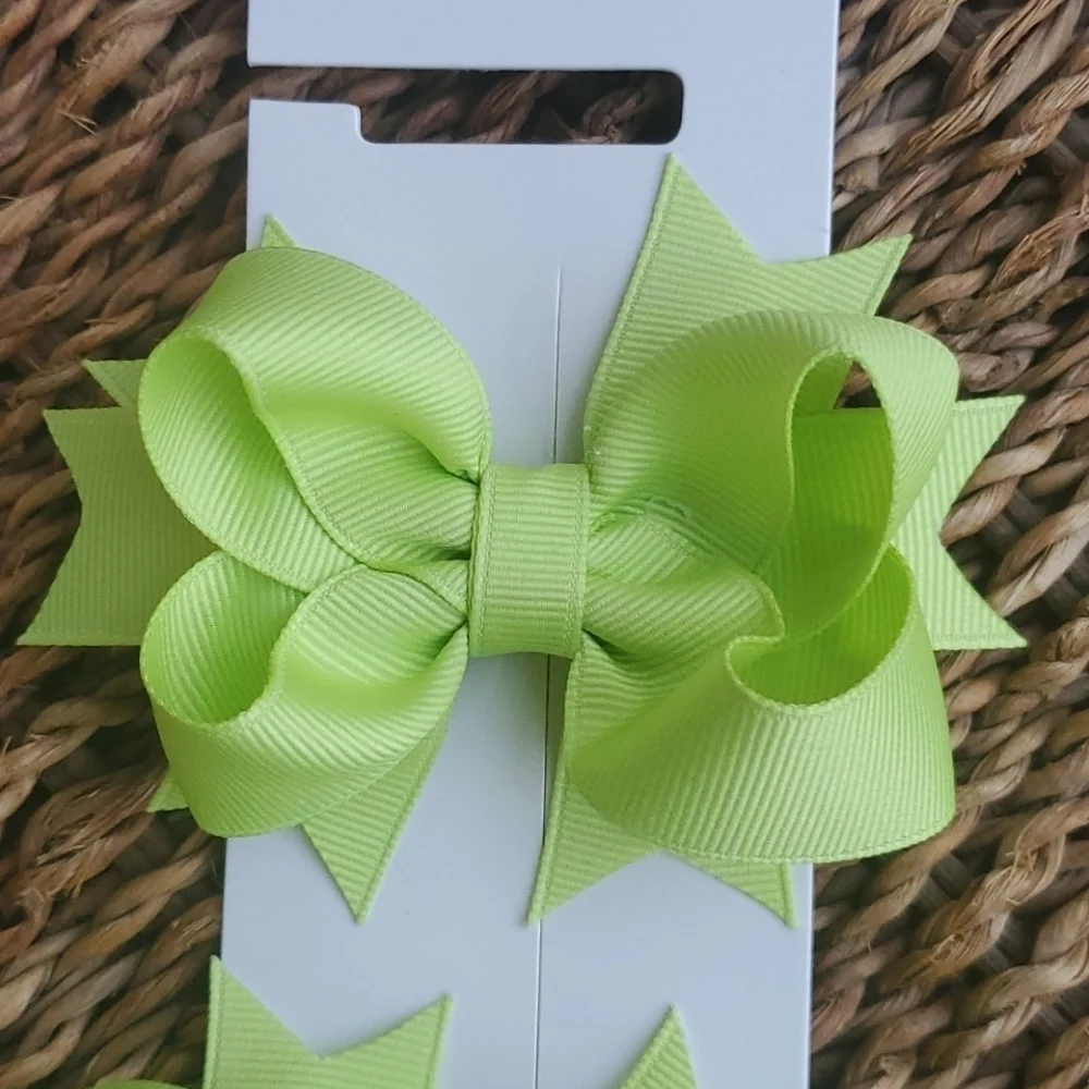Shimmy Shimmy Lime Green Boutique Hair Bows Set of 2 NWT Made in USA